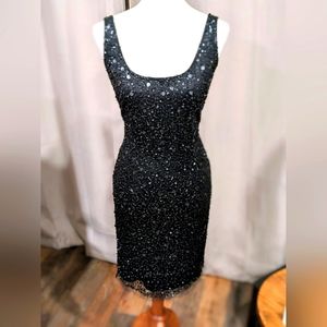 Pissaro Nights Heavily beaded & sequins black cocktail dress size Large